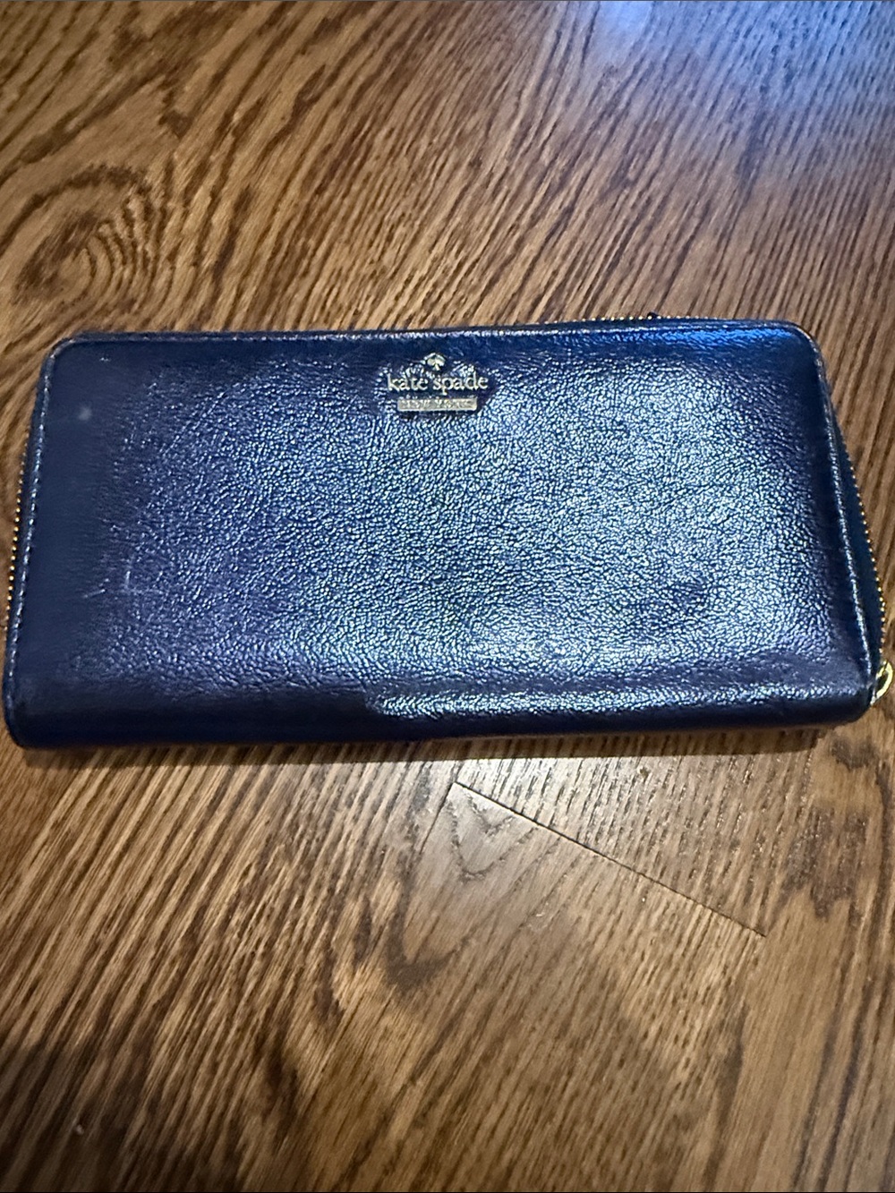 kate spade metallic navy zip-around leather wallet